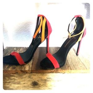 Orange strap open toe heels